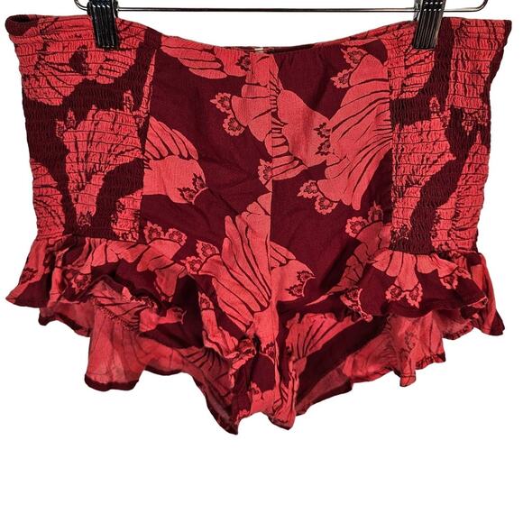 Free People Women's Size 6 Medium Red Flutter Flowy Shorts Red Floral Hawaiian - Picture 1 of 4